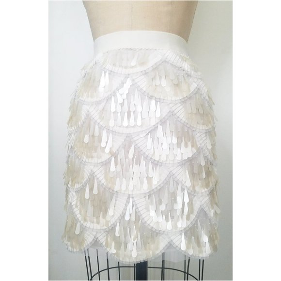 BCBG Max Azria Womens White Sequins Mini Skirt Snowflake NWT - Picture 2 of 13